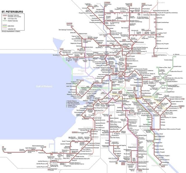 Karte der Straßenbahnhaltestellen in St. Petersburg