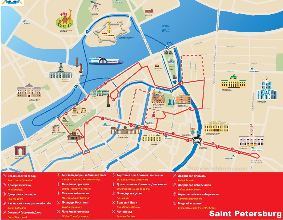 Karte der St. Petersburger Stadtrundgänge