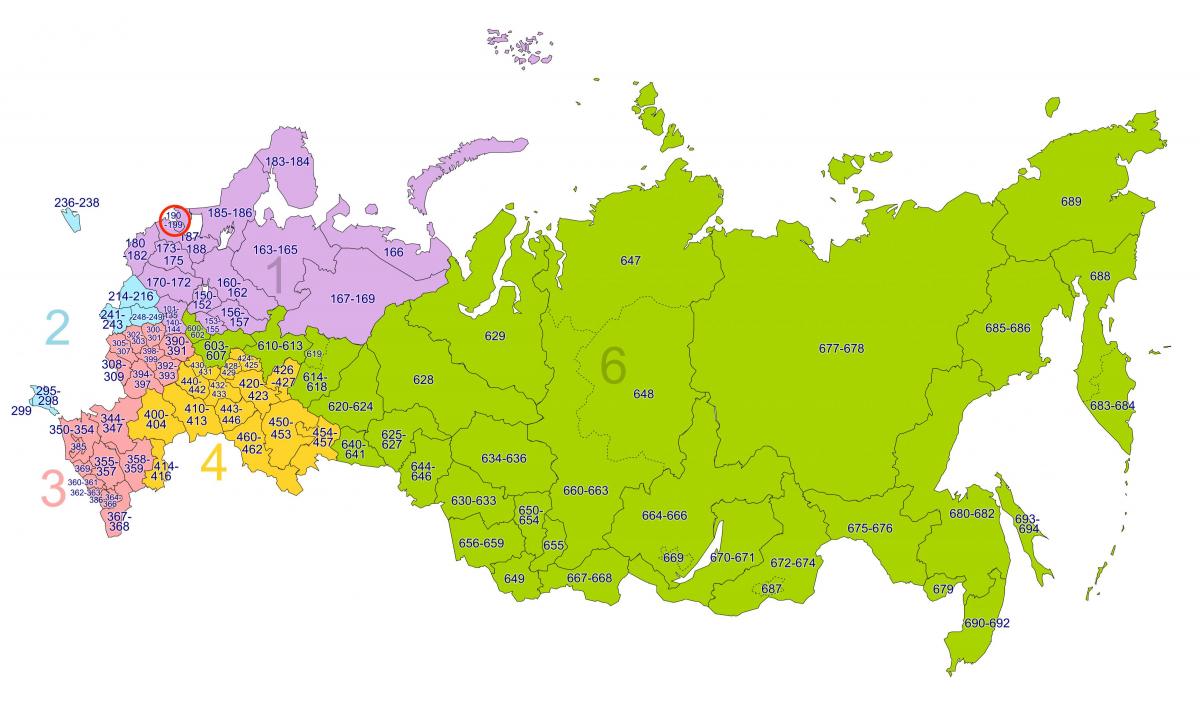 Karte der Postleitzahlen von St. Petersburg