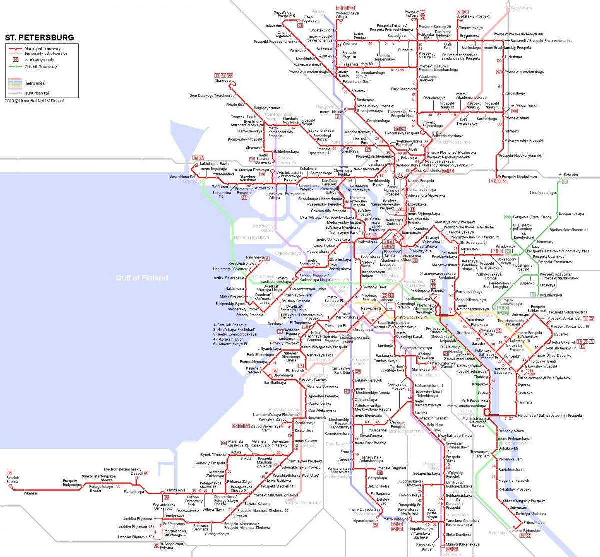 Karte der Straßenbahnhaltestellen in St. Petersburg
