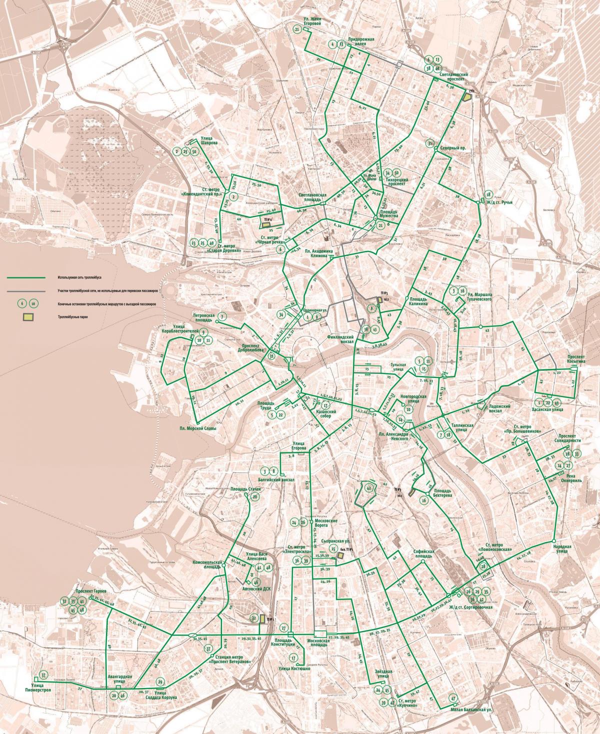 Karte der Straßenbahnhaltestellen in St. Petersburg